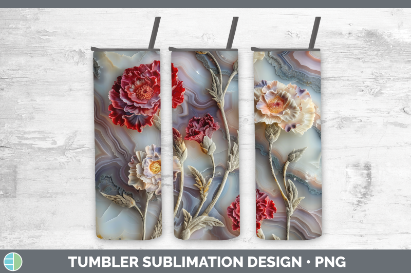 carnation-tumbler-3d-agate-flowers-sublimation-20-oz-skinny