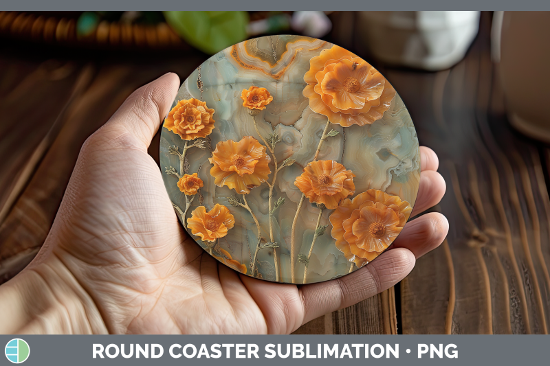 marigold-round-coaster-3d-agate-flowers-sublimation-coaster