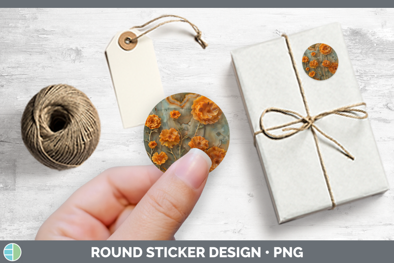 3d-agate-flowers-marigold-stickers-round-labels-designs