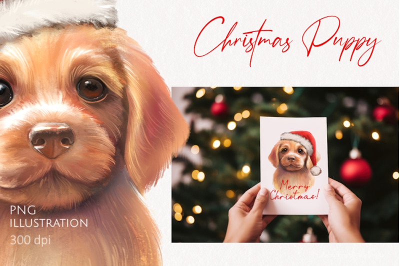 christmas-puppy-with-santa-hat-festive-clipart-png