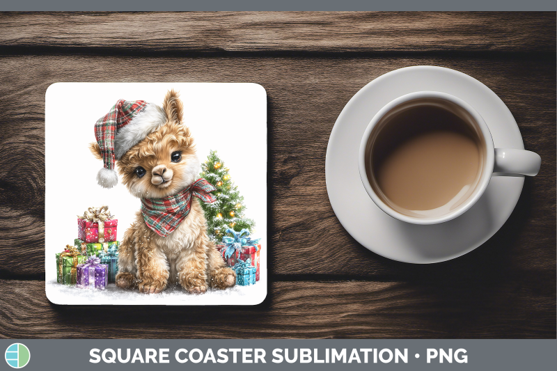llama-square-coaster-farm-christmas-santa-sublimation-drink
