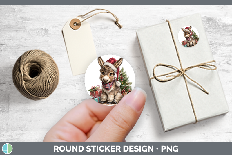 farm-christmas-santa-donkey-stickers-round-labels-designs