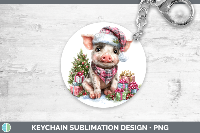 pig-keychain-farm-christmas-santa-sublimation-keyring-design