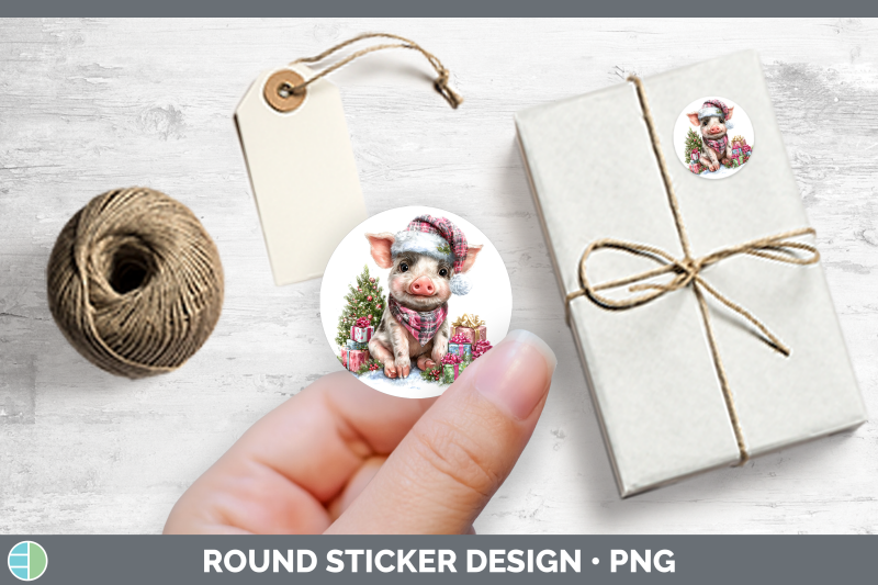 farm-christmas-santa-pig-stickers-round-labels-designs