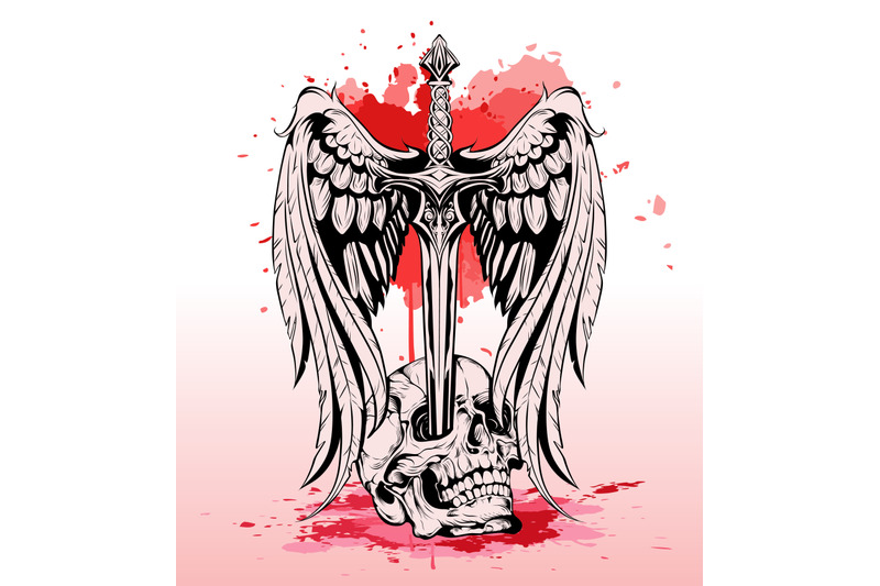 head-skull-and-sword-tattoo-design