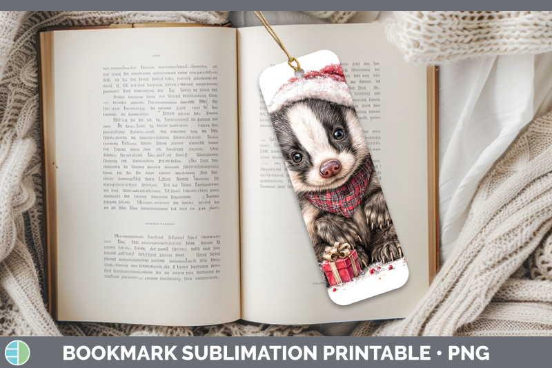 badger-bookmark-woodland-christmas-santa-sublimation-printab