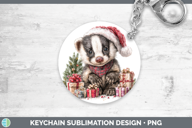 badger-keychain-woodland-christmas-santa-sublimation-keyring