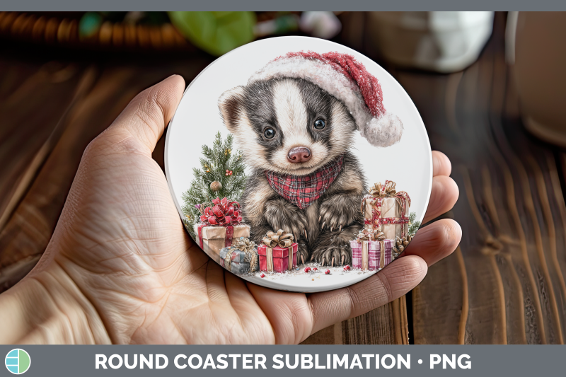 badger-round-coaster-woodland-christmas-santa-sublimation-co