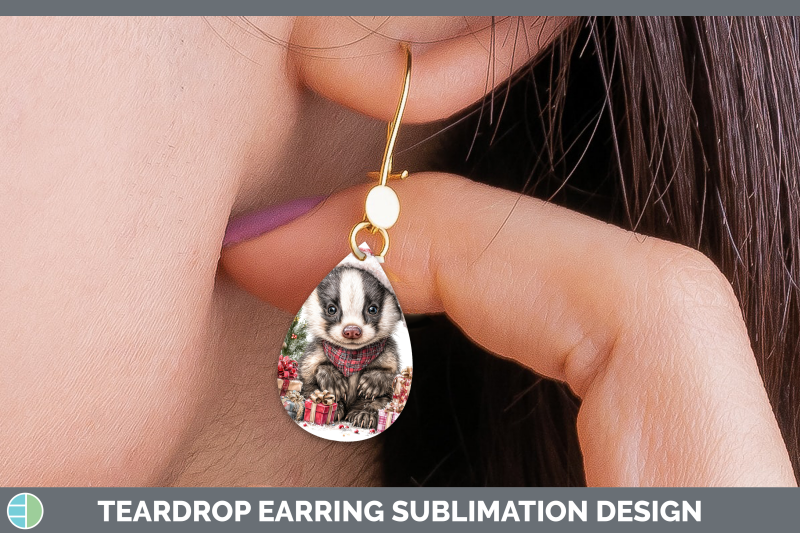 badger-teardrop-earrings-woodland-christmas-santa-sublimatio