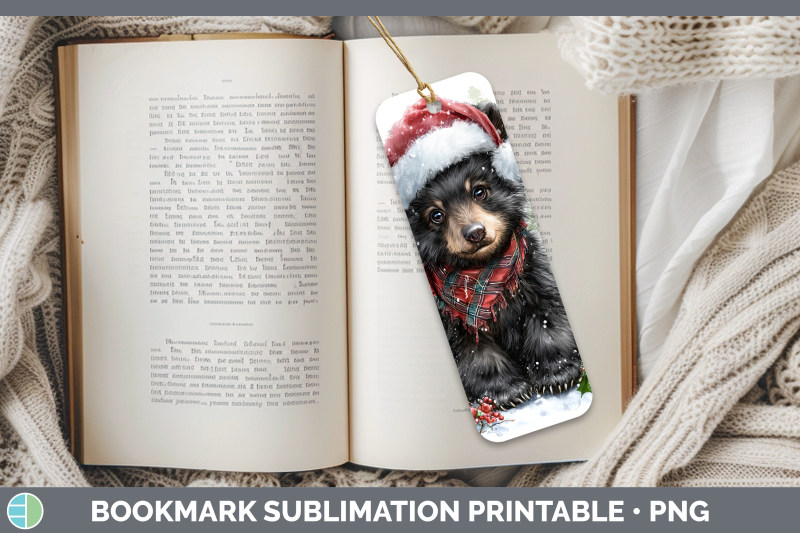black-bear-bookmark-woodland-christmas-santa-sublimation-pri