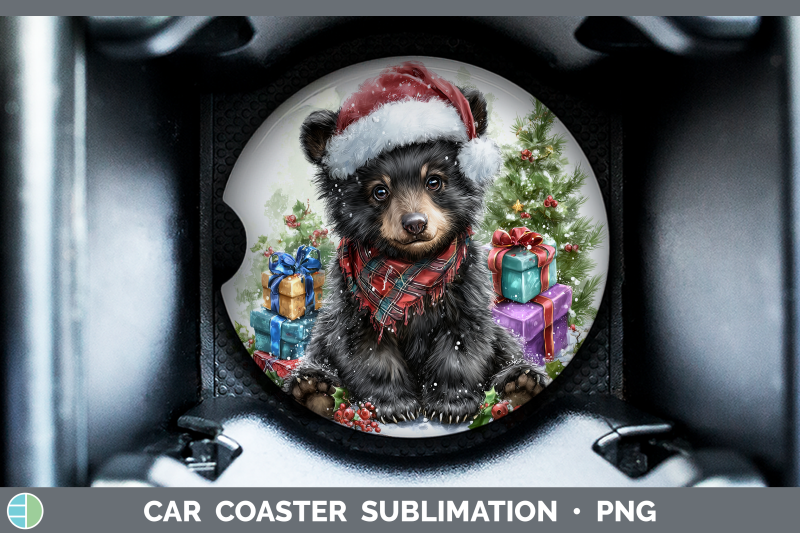 black-bear-car-coaster-woodland-christmas-santa-sublimation