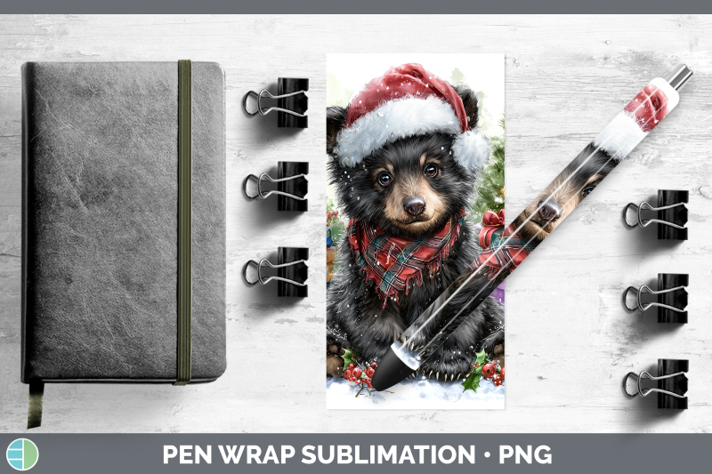 black-bear-pen-wrap-woodland-christmas-santa-sublimation-pen
