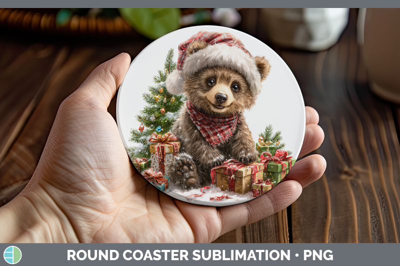grizzly-bear-round-coaster-woodland-christmas-santa-sublimat
