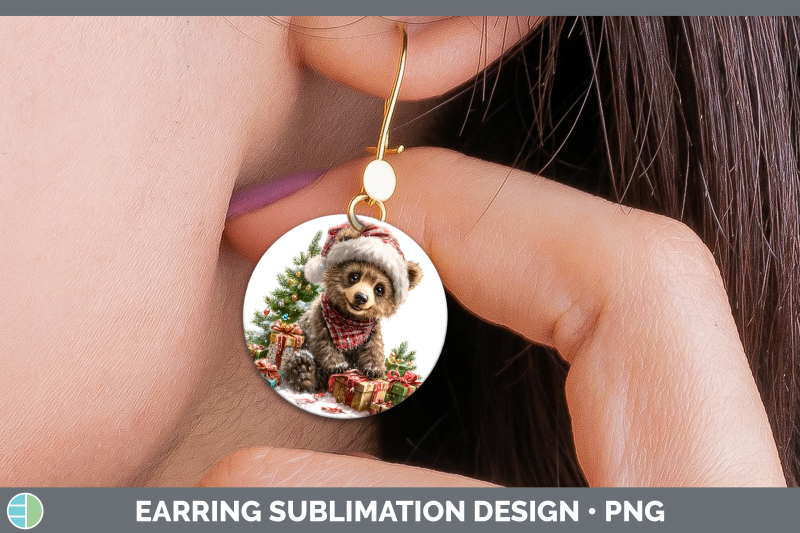 grizzly-bear-round-earrings-woodland-christmas-santa-sublima