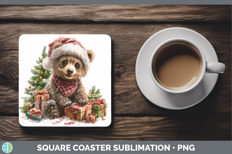 grizzly-bear-square-coaster-woodland-christmas-santa-sublima