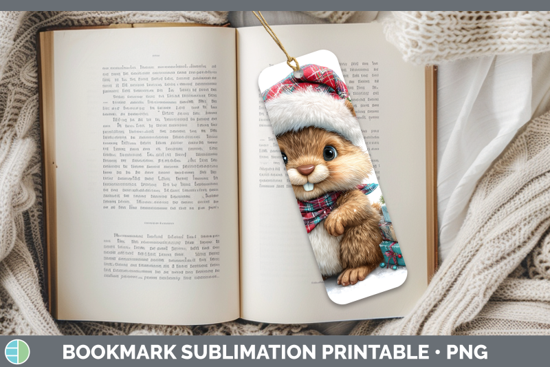 beaver-bookmark-woodland-christmas-santa-sublimation-printab