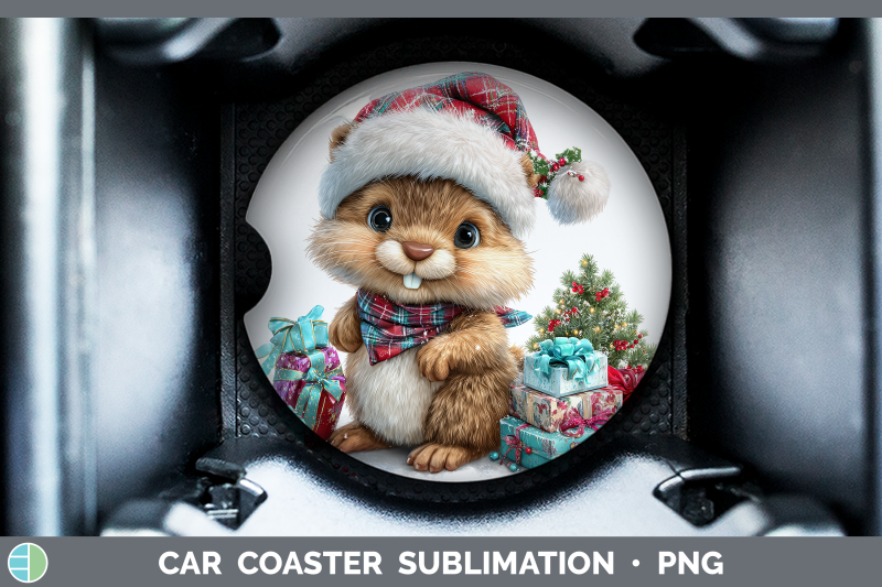 beaver-car-coaster-woodland-christmas-santa-sublimation-drin