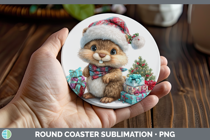 beaver-round-coaster-woodland-christmas-santa-sublimation-co