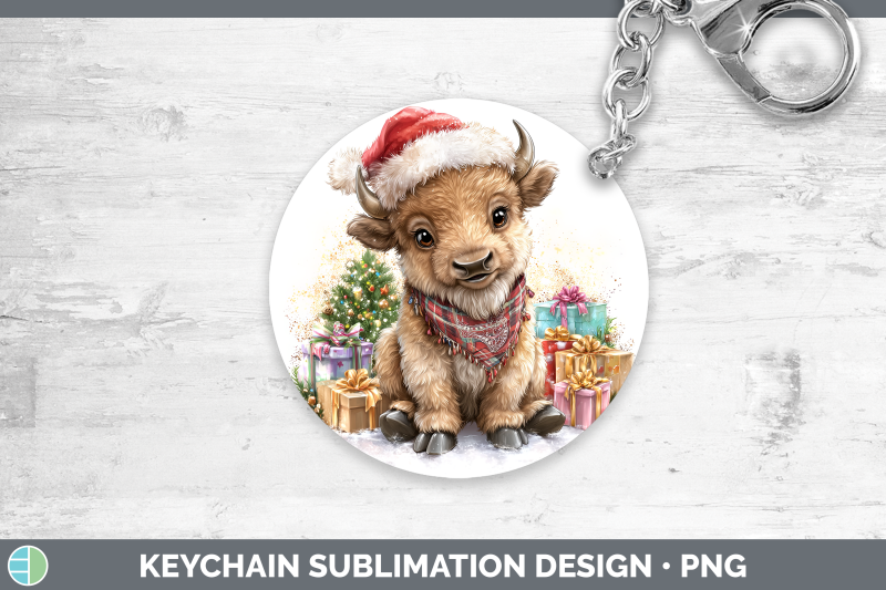 bison-keychain-woodland-christmas-santa-sublimation-keyring