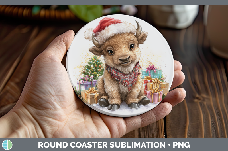bison-round-coaster-woodland-christmas-santa-sublimation-coa