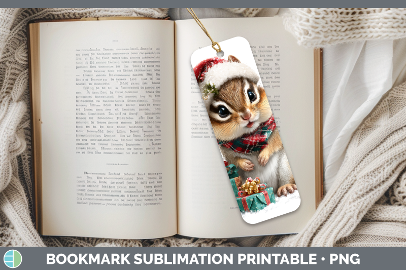 chipmunk-bookmark-woodland-christmas-santa-sublimation-print