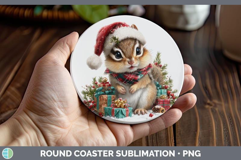 chipmunk-round-coaster-woodland-christmas-santa-sublimation