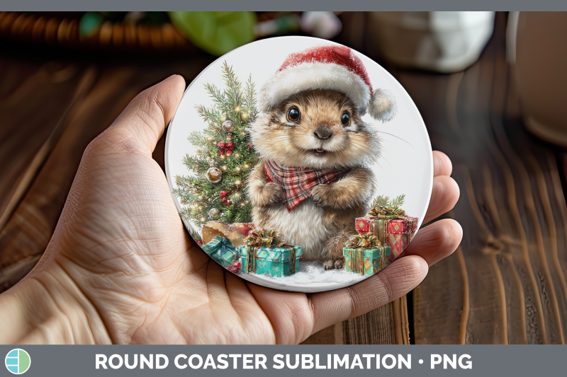 groundhog-round-coaster-woodland-christmas-santa-sublimation