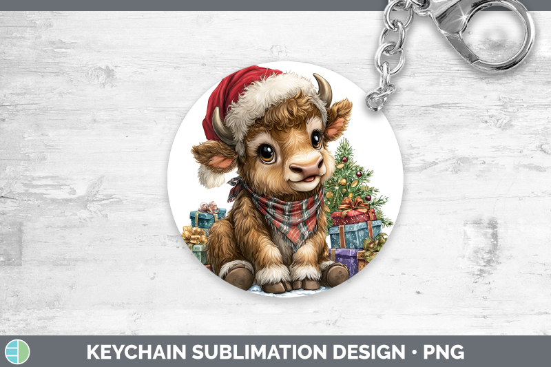 musk-ox-keychain-woodland-christmas-santa-sublimation-keyrin