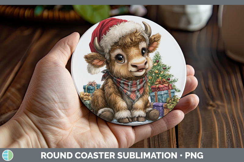 musk-ox-round-coaster-woodland-christmas-santa-sublimation-c