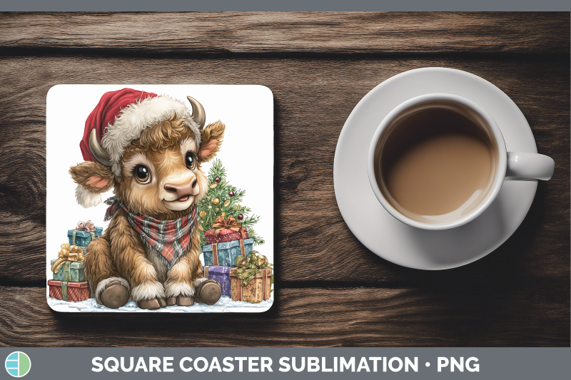 musk-ox-square-coaster-woodland-christmas-santa-sublimation