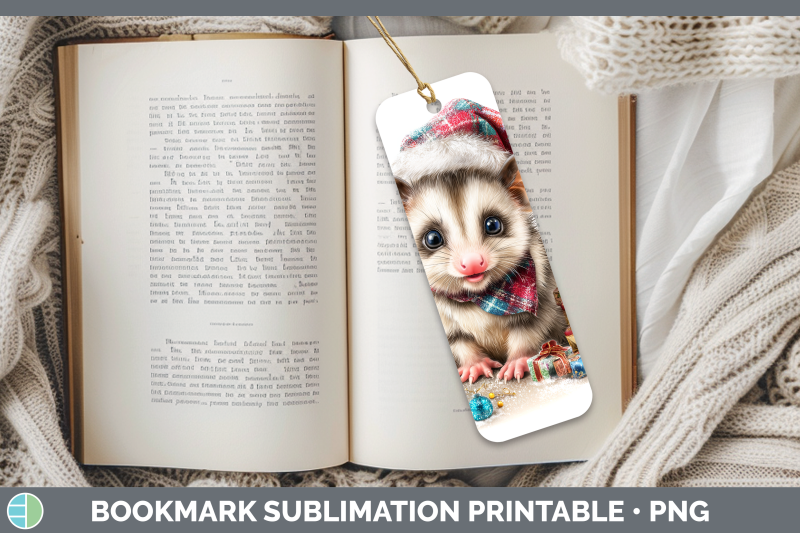 opossum-bookmark-woodland-christmas-santa-sublimation-printa