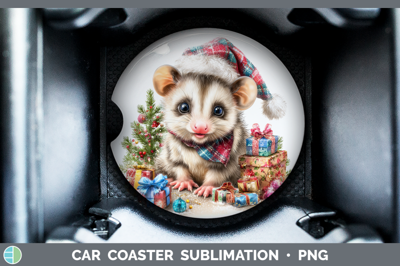 opossum-car-coaster-woodland-christmas-santa-sublimation-dri