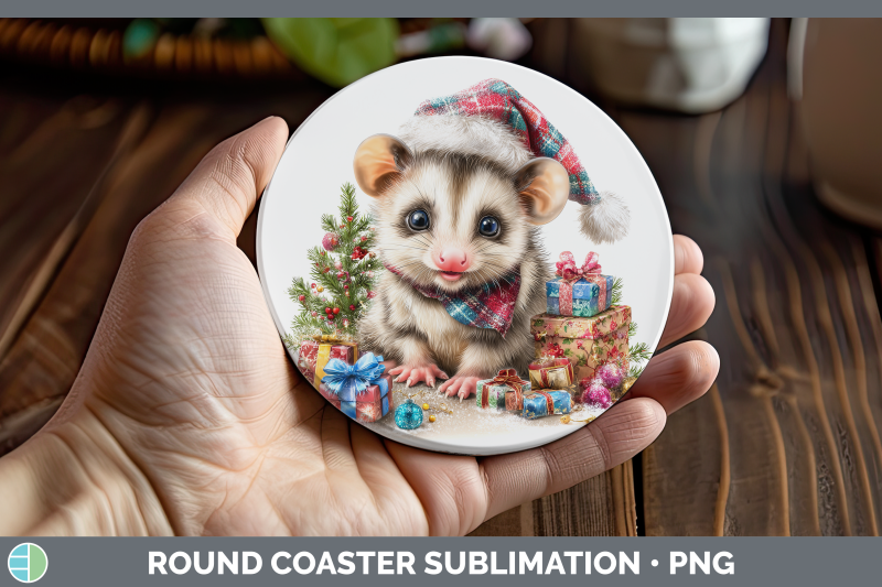 opossum-round-coaster-woodland-christmas-santa-sublimation-c