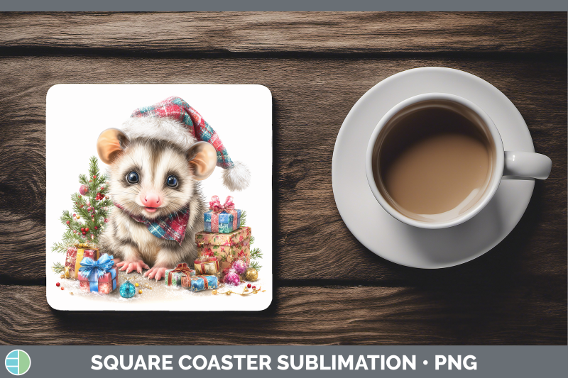 opossum-square-coaster-woodland-christmas-santa-sublimation