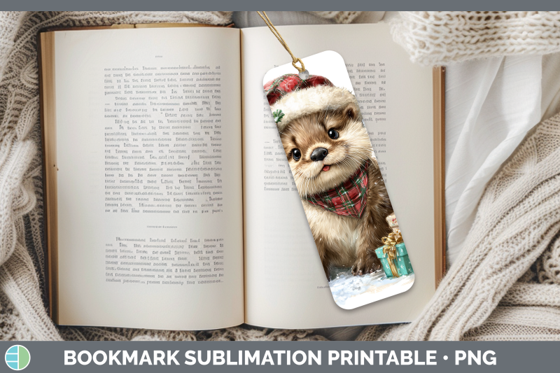 otter-bookmark-woodland-christmas-santa-sublimation-printabl