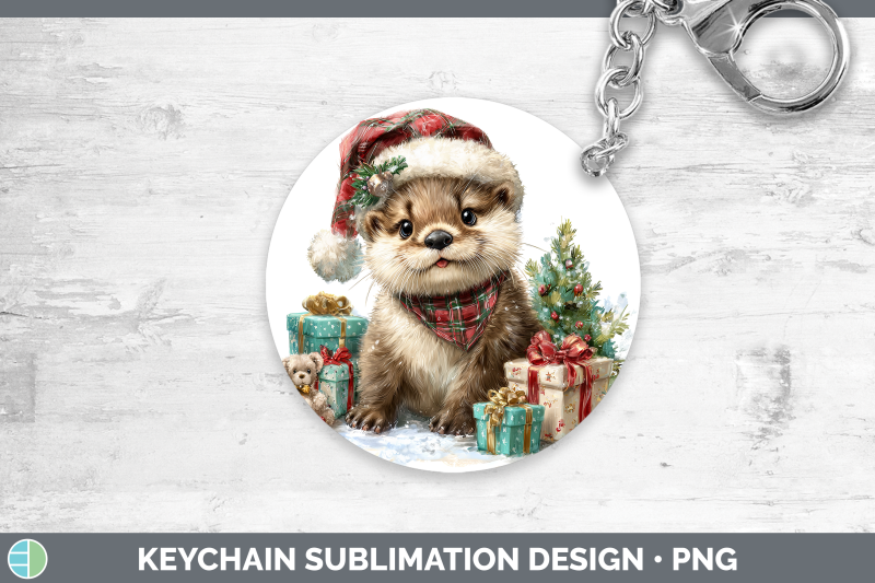 otter-keychain-woodland-christmas-santa-sublimation-keyring