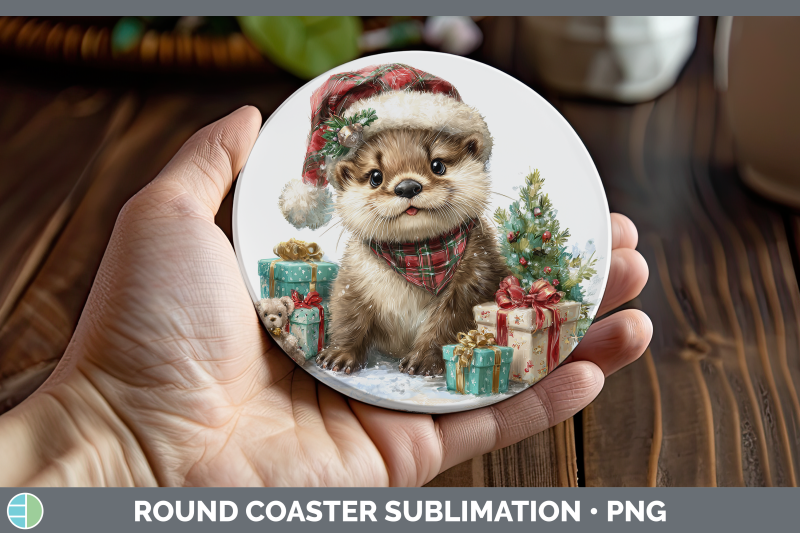 otter-round-coaster-woodland-christmas-santa-sublimation-coa