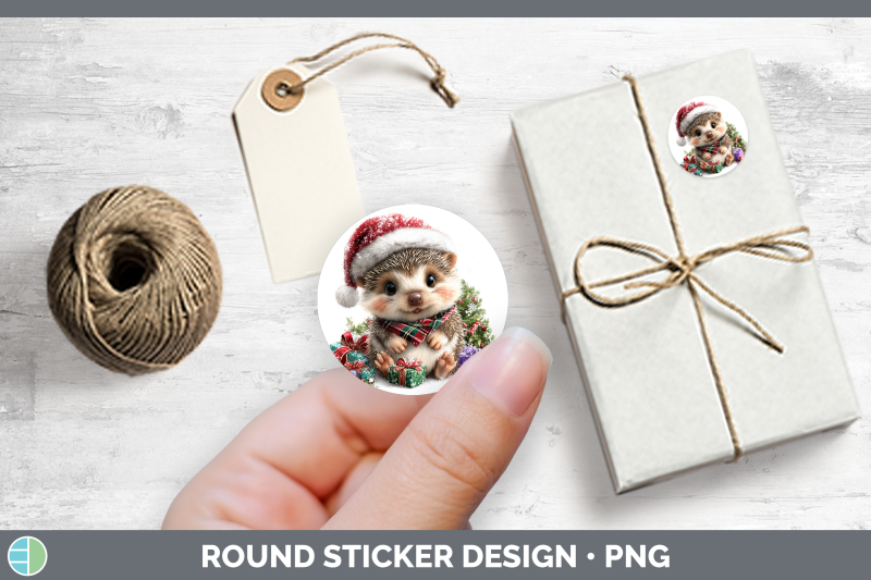 woodland-christmas-santa-porcupine-stickers-round-labels-d