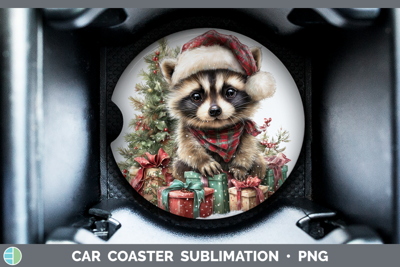 raccoon-car-coaster-woodland-christmas-santa-sublimation-dri