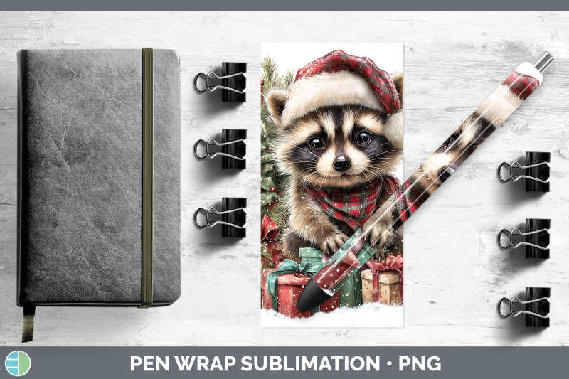 raccoon-pen-wrap-woodland-christmas-santa-sublimation-pen-de