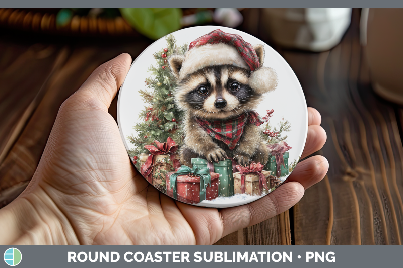 raccoon-round-coaster-woodland-christmas-santa-sublimation-c