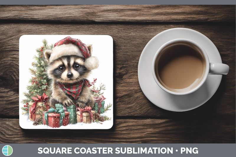 raccoon-square-coaster-woodland-christmas-santa-sublimation