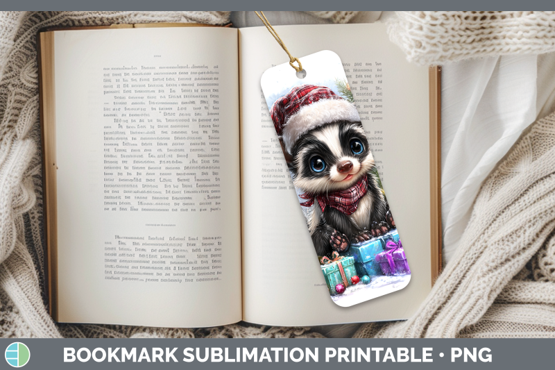 skunk-bookmark-woodland-christmas-santa-sublimation-printabl