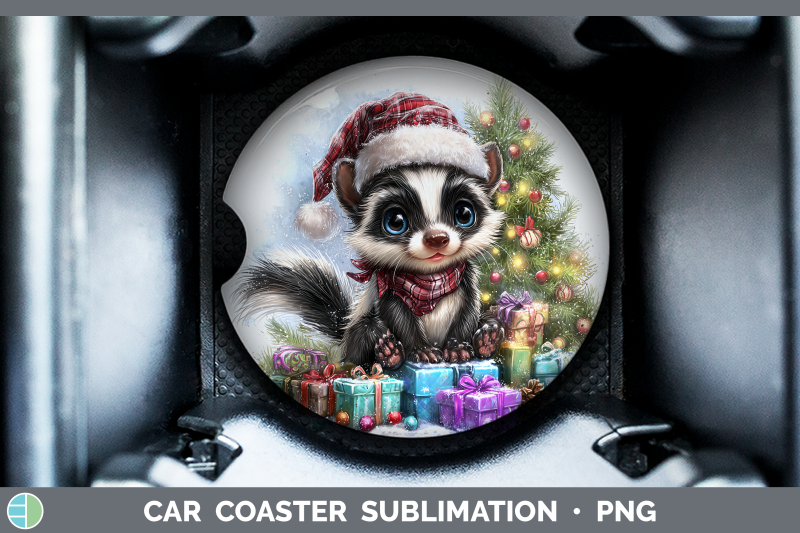 skunk-car-coaster-woodland-christmas-santa-sublimation-drink