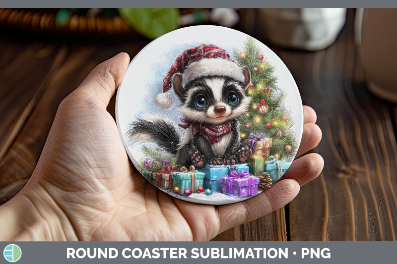 skunk-round-coaster-woodland-christmas-santa-sublimation-coa