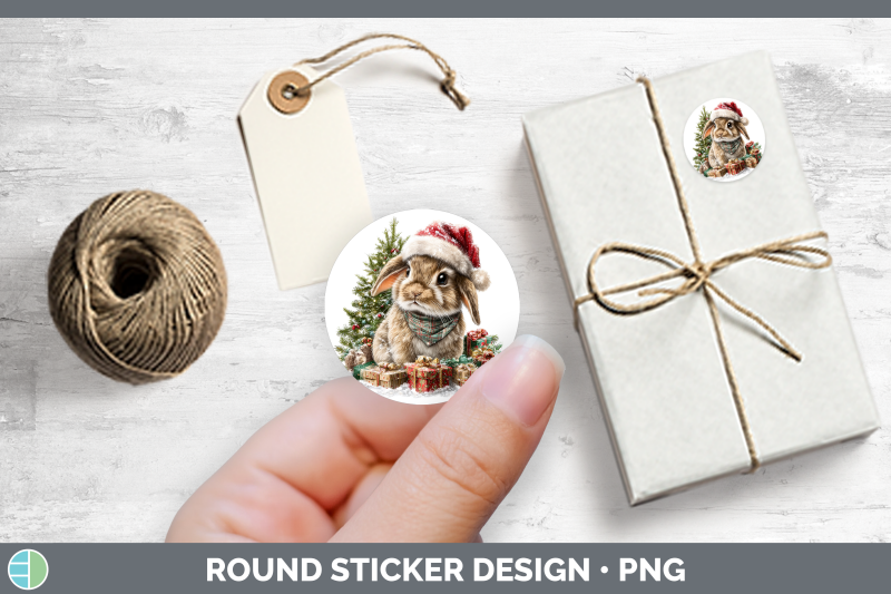 woodland-christmas-santa-snowshoe-hare-stickers-round-labe