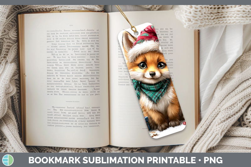 fox-bookmark-woodland-christmas-santa-sublimation-printable