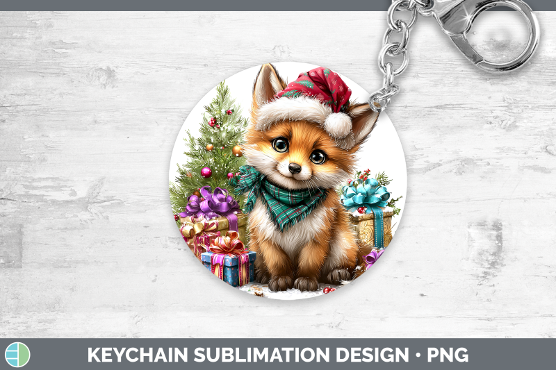 fox-keychain-woodland-christmas-santa-sublimation-keyring-de