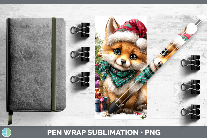 fox-pen-wrap-woodland-christmas-santa-sublimation-pen-design