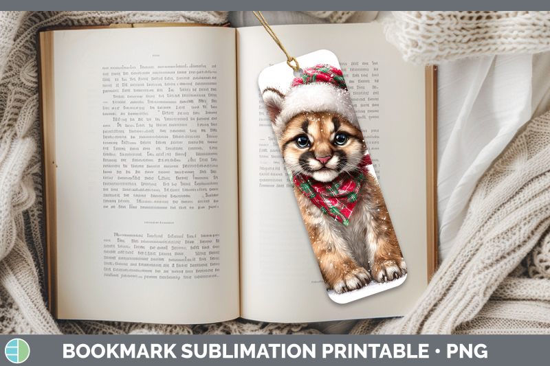 cougar-bookmark-woodland-christmas-santa-sublimation-printab